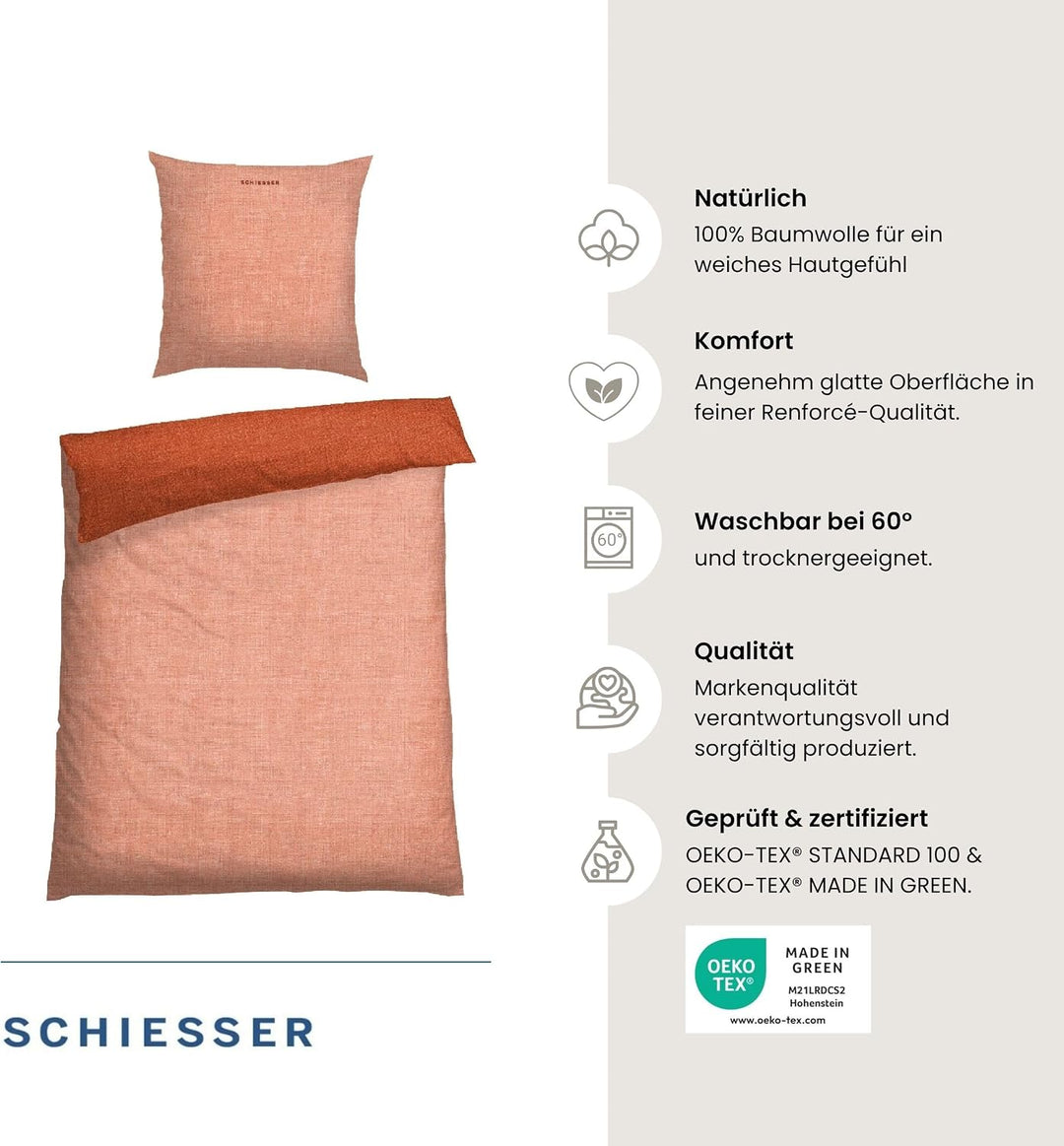 Schiesser Wende-Bettwäscheset Doubleface in angenehm glatter Renforcé Qualität, Made IN Green, Farbe
