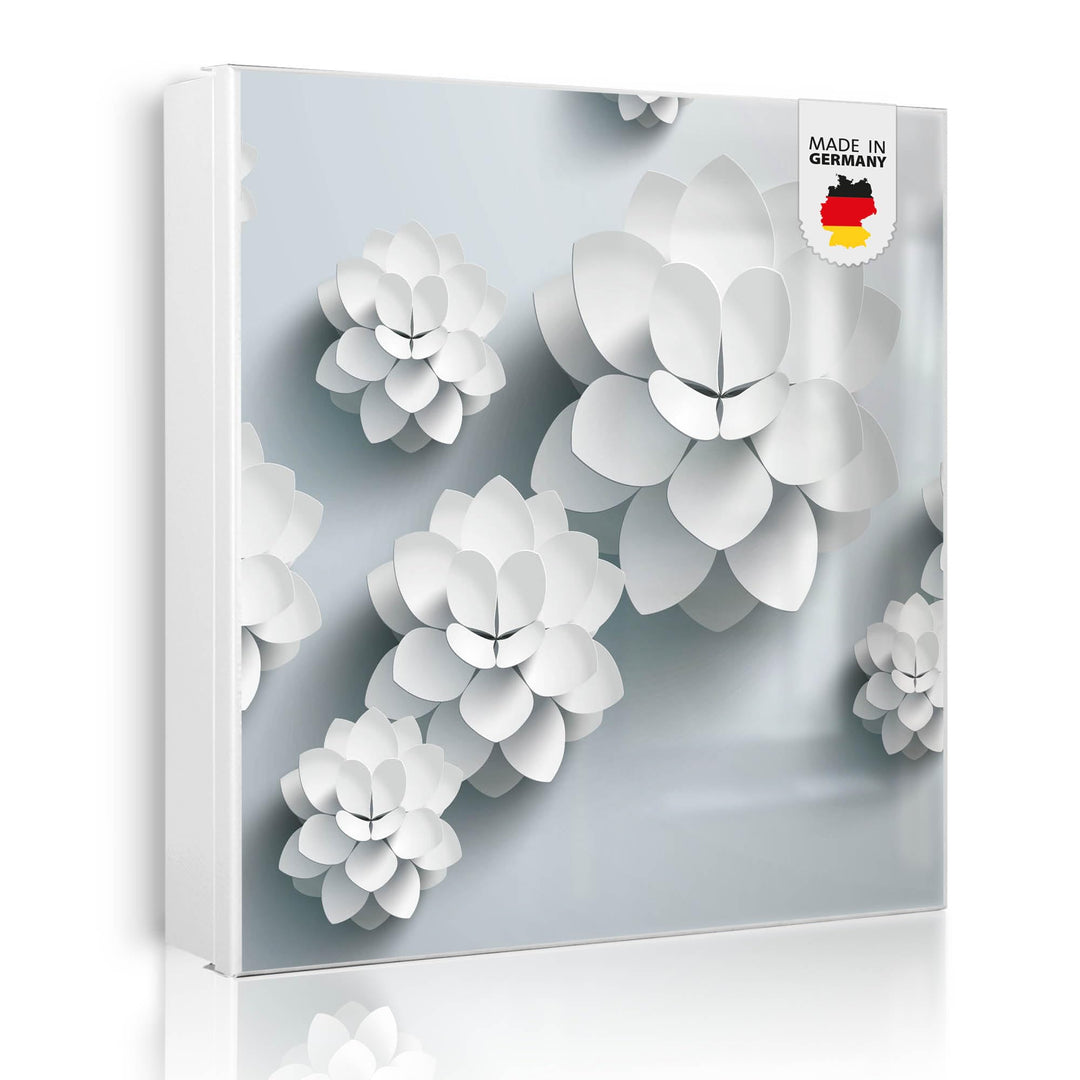 banjado® Grosser Schlüsselkasten Glas/Schlüsselbox 30cm x 30cm mit 50 Haken - Motiv Papier Lotus/Sch