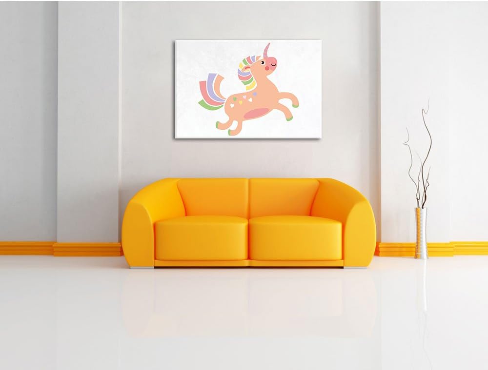 Flauschiges Einhorn weiss, Format: 100x70 auf Leinwand, XXL riesige Bilder fertig gerahmt mit Keilra