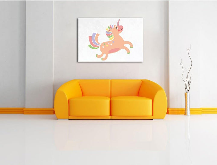 Flauschiges Einhorn weiss, Format: 100x70 auf Leinwand, XXL riesige Bilder fertig gerahmt mit Keilra