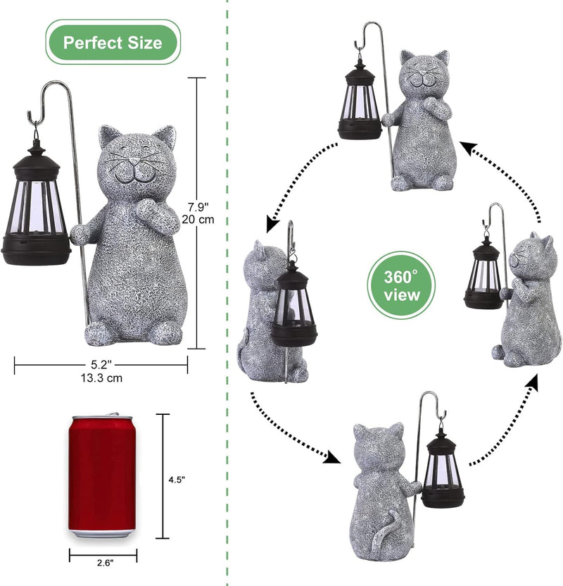 Yeomoo Katze Gartenfiguren für Aussen mit Solar Laterne – Lustig Wasserdicht Solarlampe Figur Garten