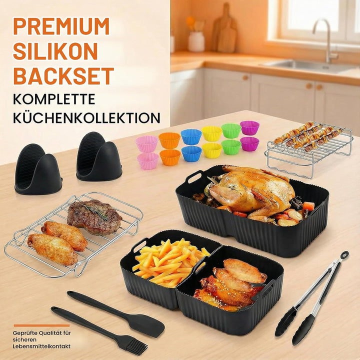 26 Stück Wiederverwendbar Silikon Backform Set Heissluftfritteuse Zubehör - für Ninja Foodi FlexDraw