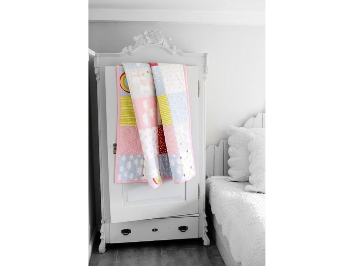 Bio Krabbeldecke Patchwork Design 100% Bio-Baumwolle (kbA) GOTS zertifiziert, Einhorn, 95 x 100 cm 9