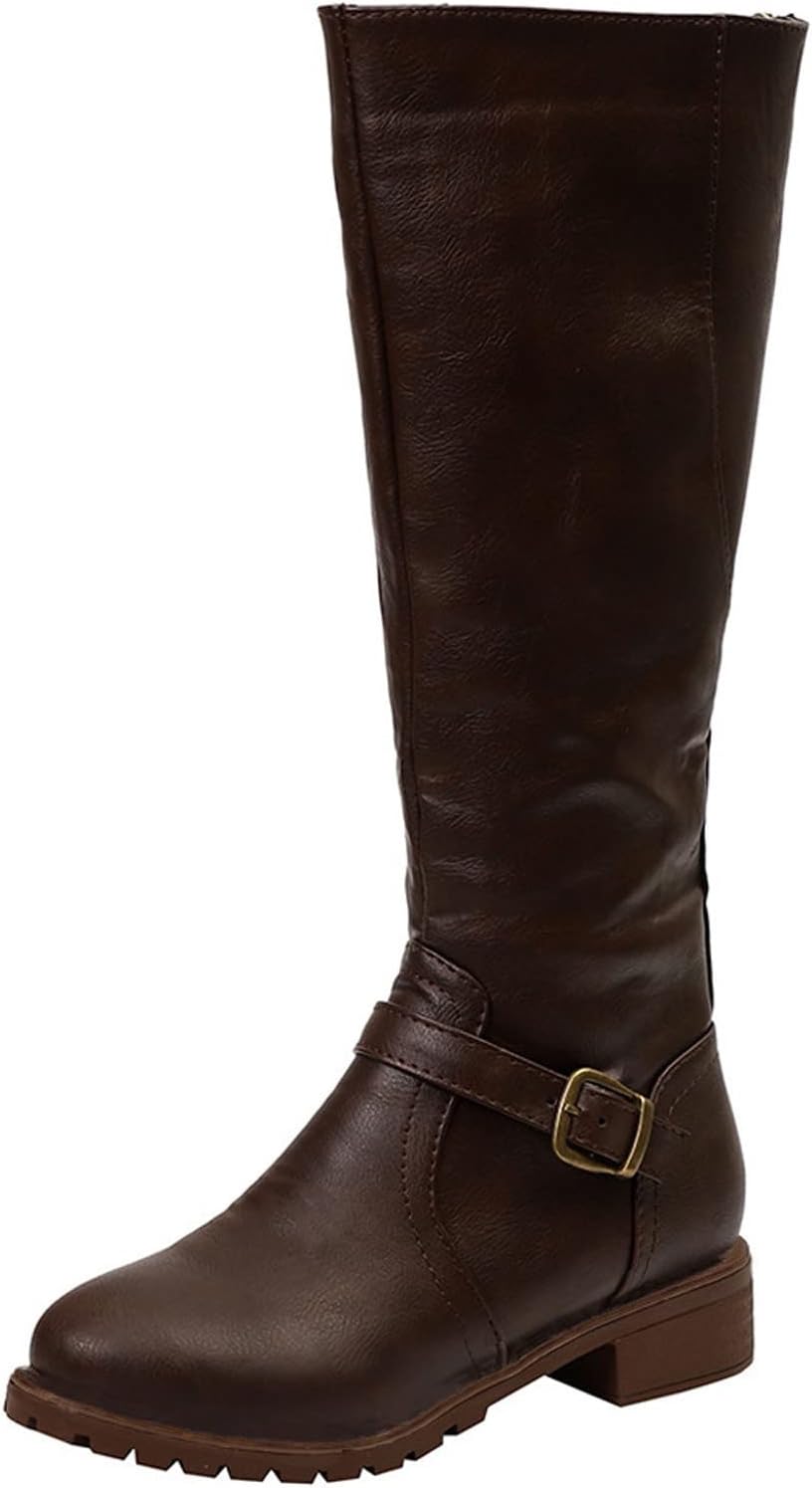 Stiefel Damen,Winterstiefel Damen Ohne Absatz Flach Langschaft Hohe Stiefel Retro Leder Kniehoch Boo
