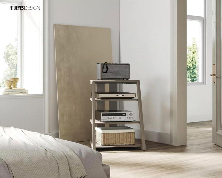 FITUEYES Design HiFi Rack aus Holz & Stahl, HiFi Regal mit verstellbaren Ablagen & Kabelmanagement,
