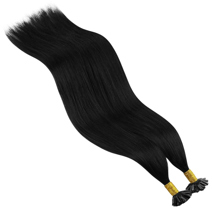 YoungSee Bonding Extensions Echthaar Schwarz 40 cm Glatt U Tip Hair Extensions Schwarz Glanzend Kera