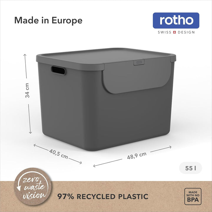 Rotho ALBULA3er-Set Mülltrennungssystem 2x25l und 1x55l mit Dekel für die Küche