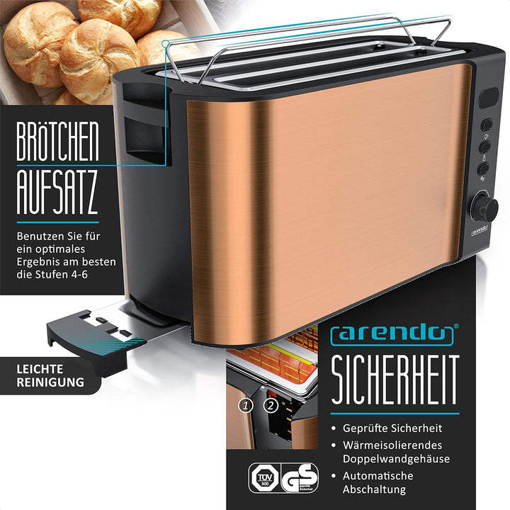 Arendo - Set Toaster FRUKOST mit Eierkocher THREECOOK Edelstahl Kupfer, Toaster 4 Scheiben, LED-Disp