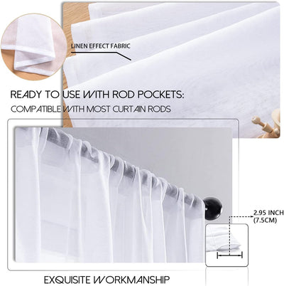 MRTREES Küchenvorhänge Stores Gardine Weiss Wohnzimmer Gardinen modern Schlaufenschal 2er Set 45×120