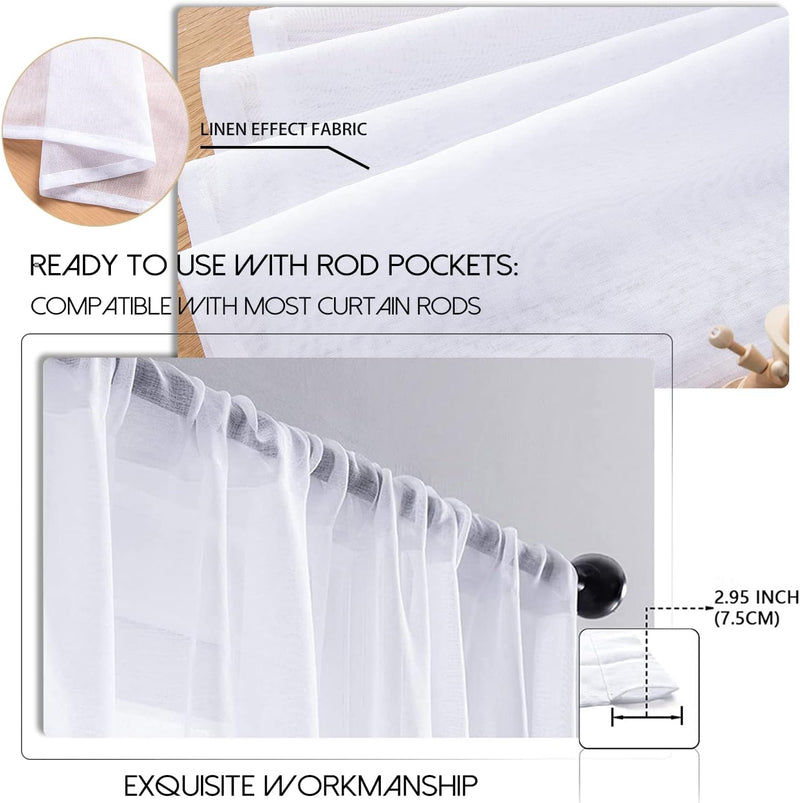 MRTREES Küchenvorhänge Stores Gardine Weiss Wohnzimmer Gardinen modern Schlaufenschal 2er Set 45×120