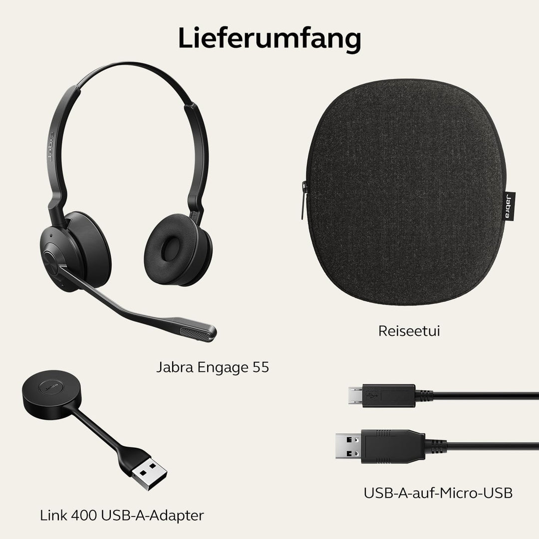 Jabra Engage 55 Schnurloses Stereo-Headset mit Link 400 USB-A DECT-Adapter - Mikrofon mit Geräuschun