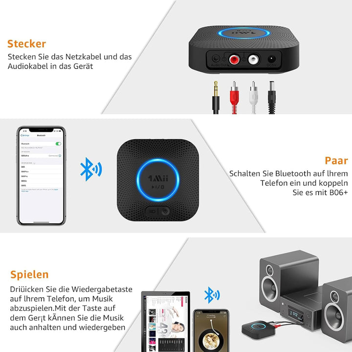 1Mii B06 Plus Bluetooth HiFi Empfänger, Drahtloser Audio Adapter, aptX HD aptX-Adaptive Bluetooth 5.