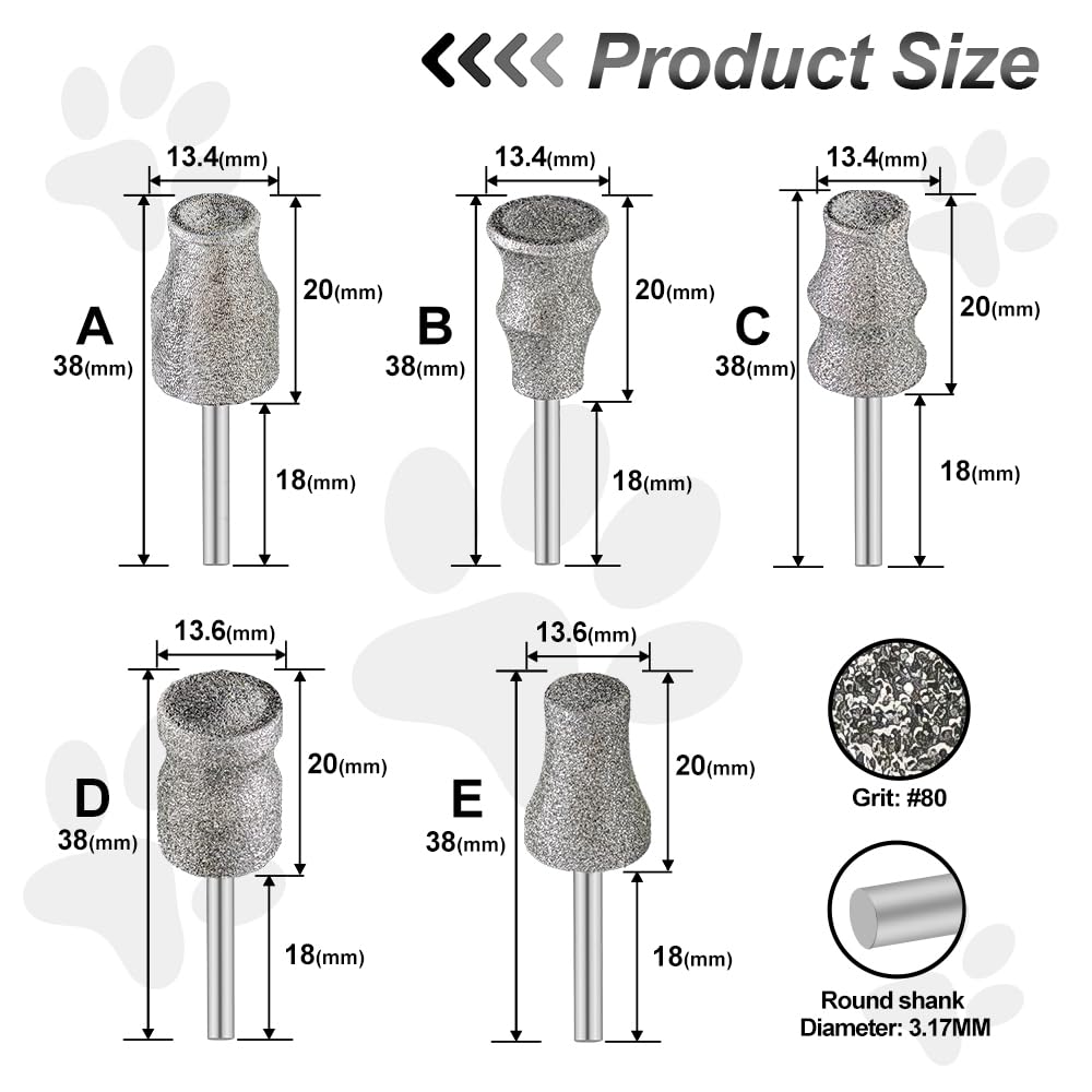 FOCSTOL Diamant-Hundenagelschleifer Bits 3mm - Diamant-Rotations-Nagelschleifer-Bits für Hund, Nagel