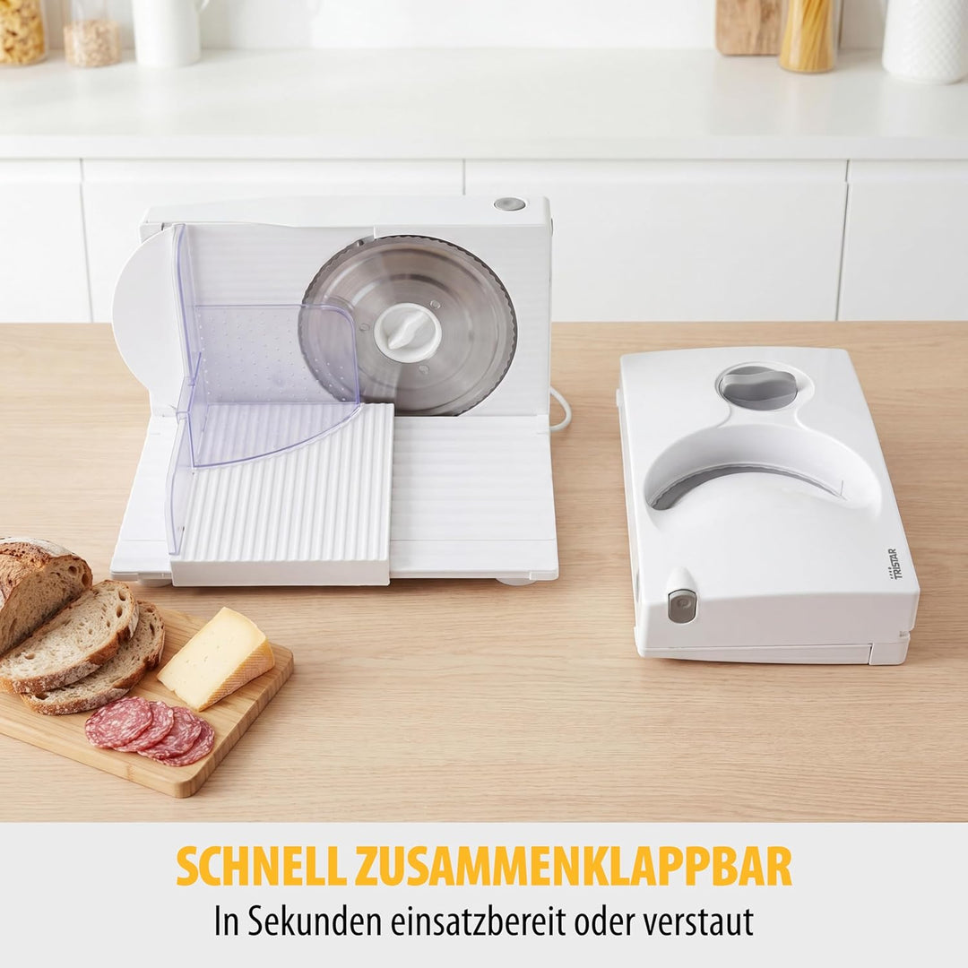 Tristar EM-2098 Allesschneider – 170 mm Edelstahlklinge – 150 W – Einstellbare Scheibenstärke, Silbe