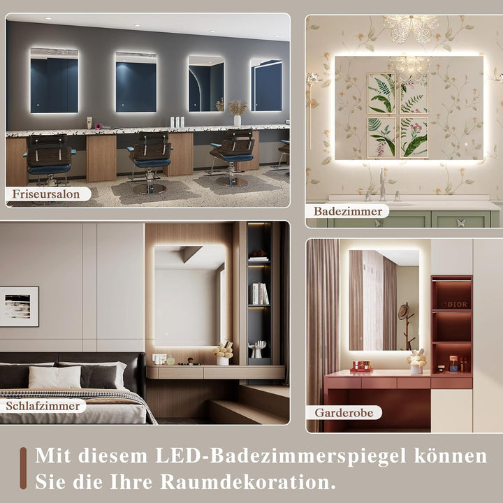 Archaluxe Badspiegel-mit-Beleuchtung 50x70cm - Badezimmerspiegel LED Badezimmer Spiegel mit Beleucht