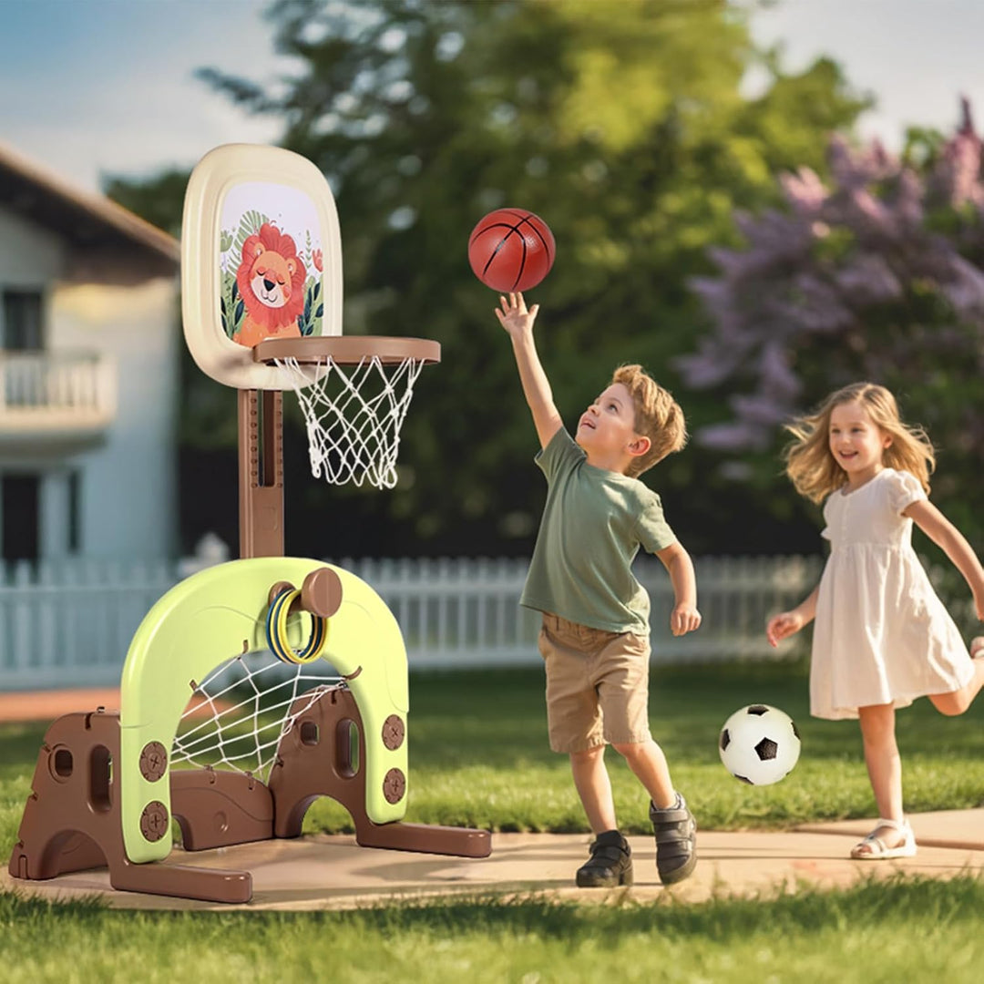Hadwin Basketballkorb für Kinder, 3-in-1, verstellbar, Höhe: Korb, Fussballtor, Ringwerfer, Sportspi
