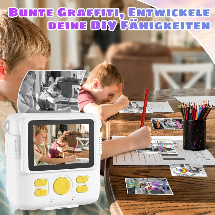 Kinderkamera Sofortbildkamera, 2.4'' Bildschirm 24MP-1080P Sofortbildkamera Kinder mit 16x Digitalzo