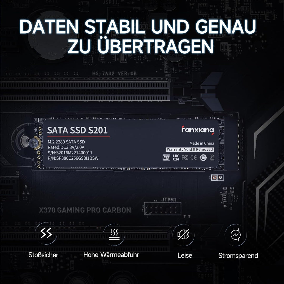 fanxiang M.2 SATA SSD 512GB 2280 Interne Festplatte mit SLC Cache, Hochgeschwindigkeits SSD M2, Lese