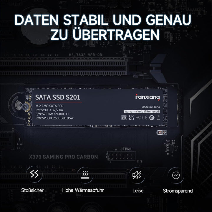 fanxiang M.2 SATA SSD 512GB 2280 Interne Festplatte mit SLC Cache, Hochgeschwindigkeits SSD M2, Lese