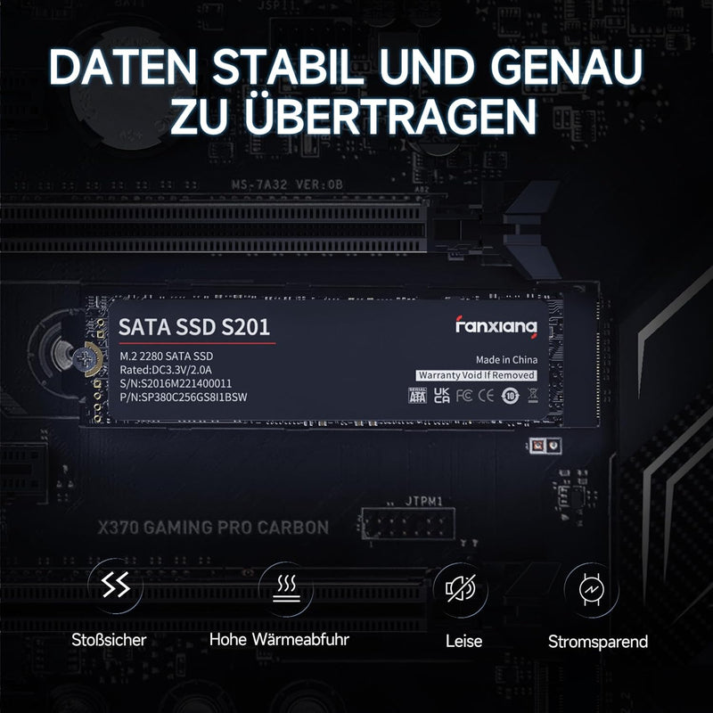 fanxiang M.2 SATA SSD 512GB 2280 Interne Festplatte mit SLC Cache, Hochgeschwindigkeits SSD M2, Lese