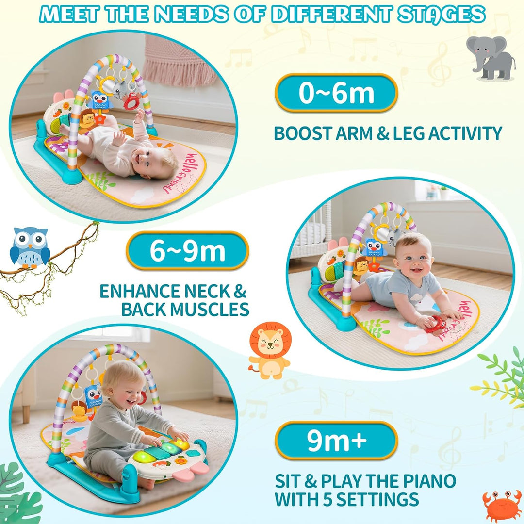 nicknack Spielmatte für Baby mit Klavier, Musik & Lichtern – Spielbogen, Tummy Time Activity Center