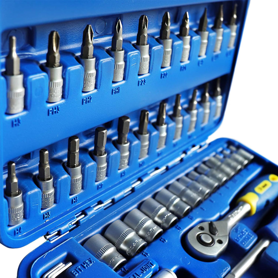 S&amp;R Steckschlüsselsatz 46-teilig 1/4" Ratschenkasten aus CHROM-VANADIUM STAHL Bit-Einsatz mit LOCK-D