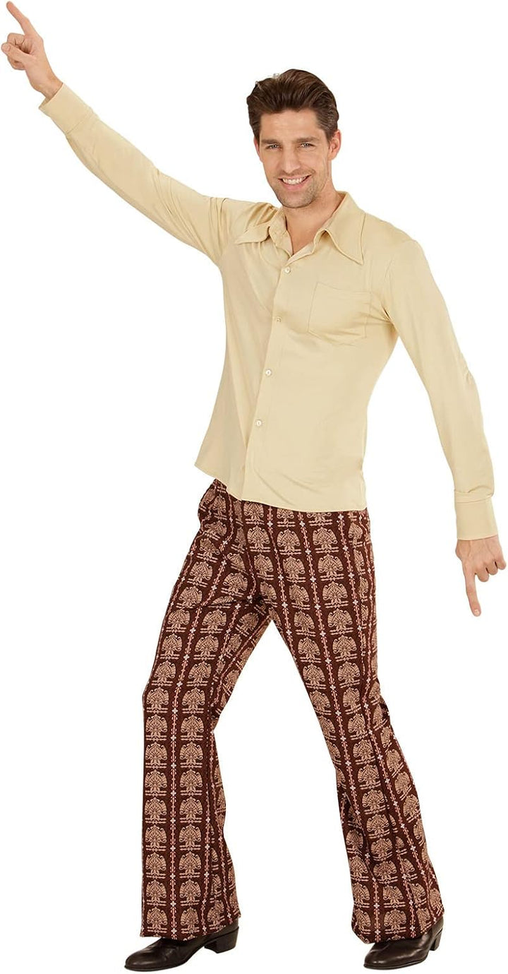 70er Jahre Retro Hemd mit und ohne Muster Disco Herren Kostüm Siebziger Schlager L-XL Beige, L-XL Be