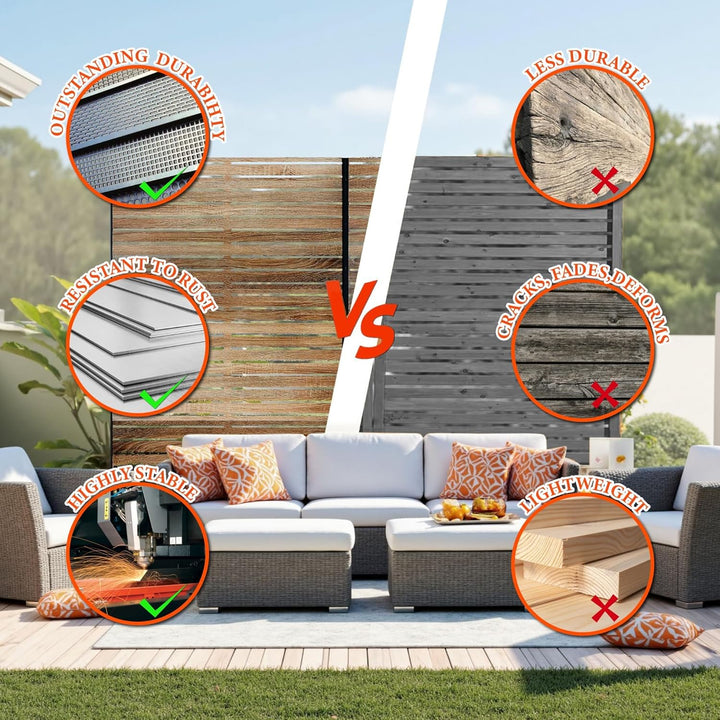 Paravent Outdoor, 120x180cm Freistehender Sichtschutz aus Stahl, Windschutz für Terrasse und Garten,