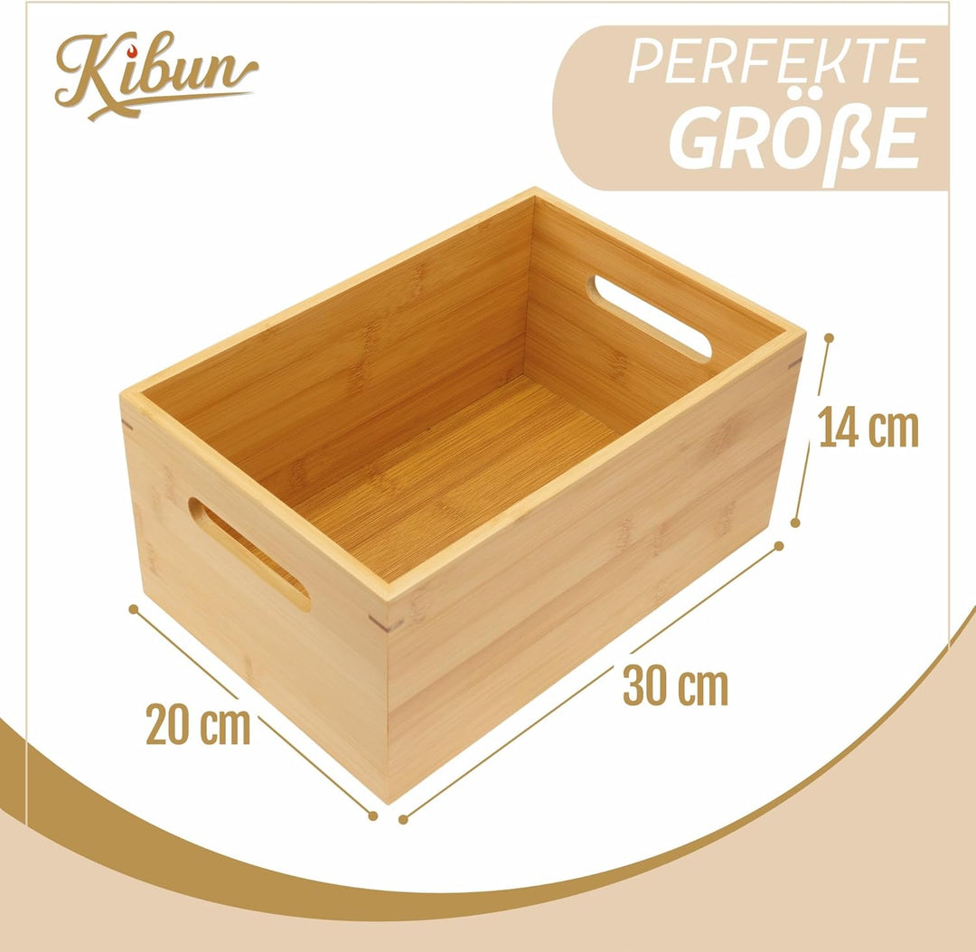 Kibun® 2er Set Holzkiste Bambus Holzbox mit Griffen 30x20x14 cm stapelbare Aufbewahrungskiste aus Ba