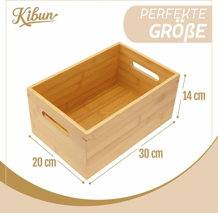 Kibun® 2er Set Holzkiste Bambus Holzbox mit Griffen 30x20x14 cm stapelbare Aufbewahrungskiste aus Ba