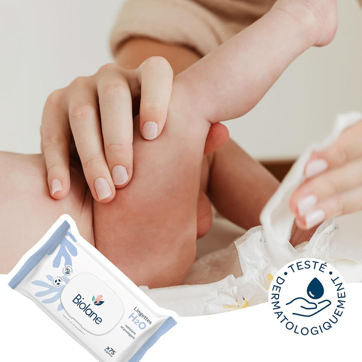BIOLANE - Babytücher mit Wasser – 450 Tücher – 6 x 75 Stück – sanfte und effektive Reinigung – ab de