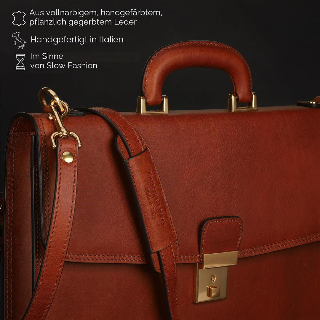 Time Resistance Leder Aktentasche - Leder Tasche Handgefertigt in Italien - Arbeitstasche mit Schult