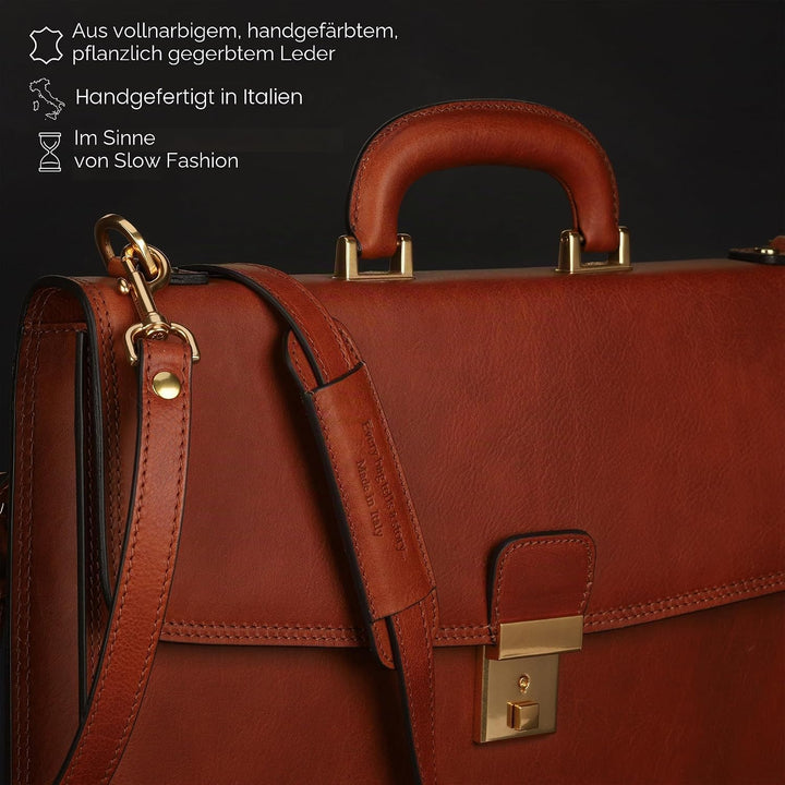 Time Resistance Leder Aktentasche - Leder Tasche Handgefertigt in Italien - Arbeitstasche mit Schult