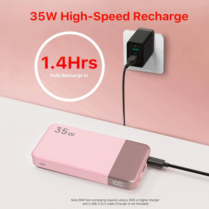 NOBIS 35W Power Bank 10000mAh, Externer Akku mit Digitalanzeige, USB C Ladegerät Schnellladen PD QC,