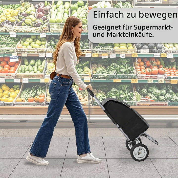 DROMEZ Einkaufstrolley Gross - 50L Leichte Einkaufswagen Klappbar aus Aluminium - 2 Extra Grosse Räd
