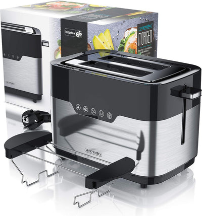 Arendo - Edelstahl Toaster 2 Scheiben mit LED Anzeige – Brötchenaufsatz - extra breite Schlitze – 7