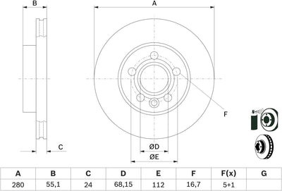 Bosch BD2051 Bremsscheiben - Vorderachse - ECE-R90 Zertifizierung - zwei Bremsscheiben pro Set