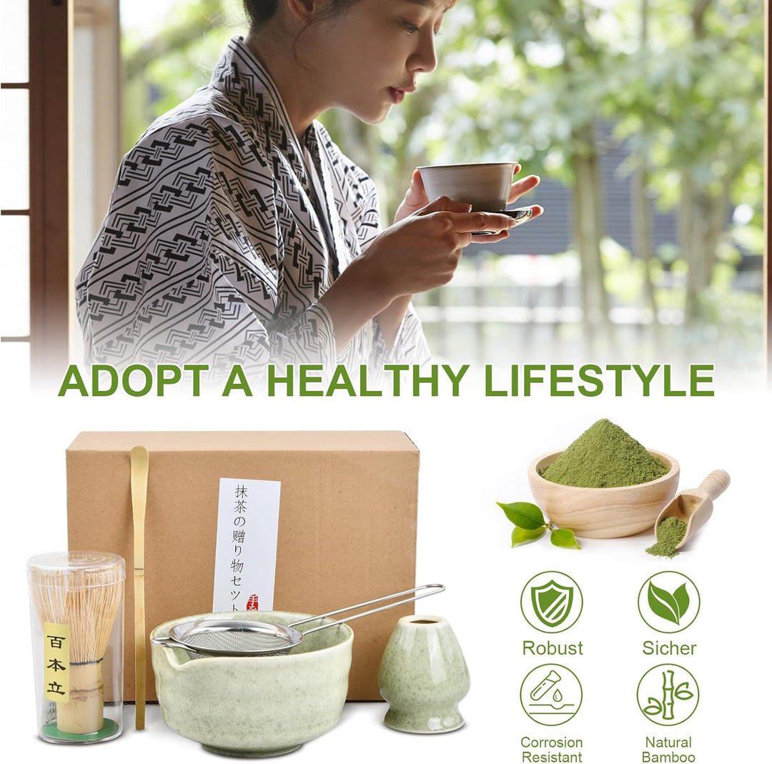 5 in 1 Matcha Set Japanisches Matcha Tee Set mit Matcha Besen, Matcha Schale mit Ausgiesser, Matcha