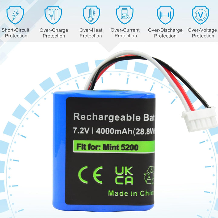iPrize 7.2V 4000 mAh NI-MH Ersatzakku für iRobot Braava 380T 380 390T 390, Mint 5200 5200B 5200C Sta