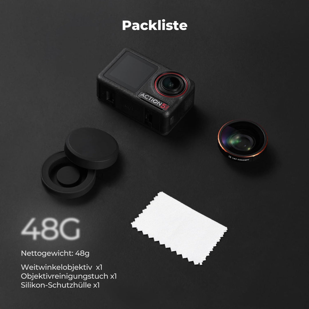 K&F CONCEPT Weitwinkelobjektivfilter Kompatibel mit DJI Osmo Action 5 Pro, Action 4 185° Ultraweitwi