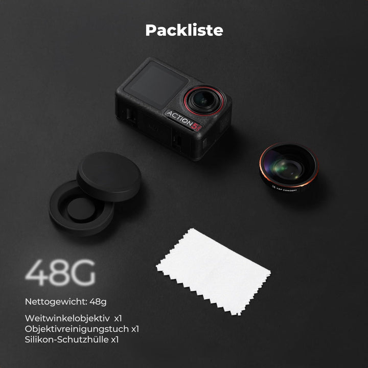 K&F CONCEPT Weitwinkelobjektivfilter Kompatibel mit DJI Osmo Action 5 Pro, Action 4 185° Ultraweitwi