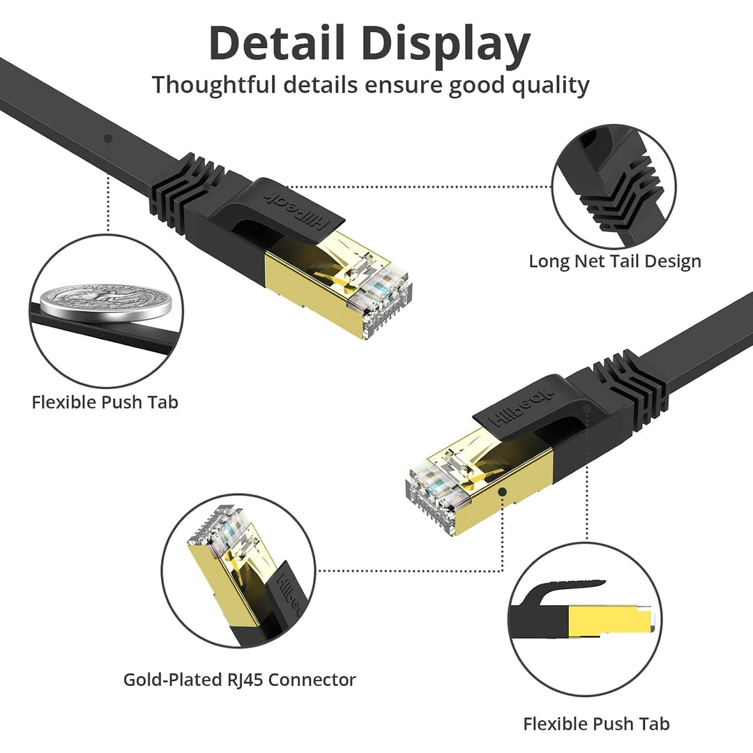 HiiPeak Cat 8 Netzwerkkabel 40 Gbits - 30m - Schwarz Flache Ausgabe - LAN Kabel Patchkabel RJ45 - CA