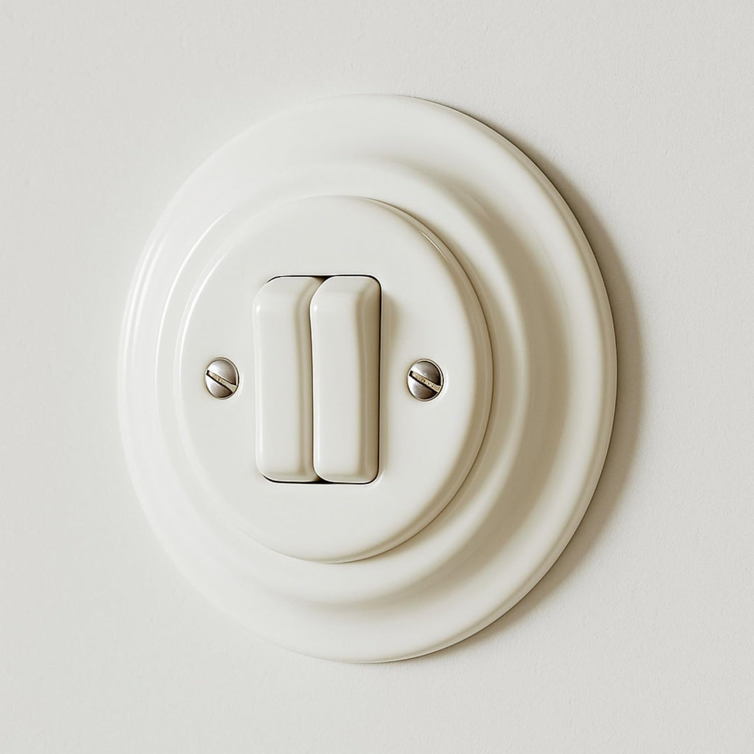 Unterputz Porzellan Retro Doppelschalter, All-in-One, Serie PR1 weiss