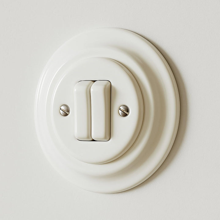 Unterputz Porzellan Retro Doppelschalter, All-in-One, Serie PR1 weiss