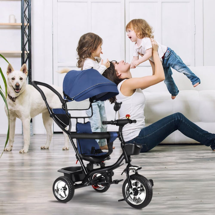 Dreirad 4 in 1 Aveo, Kinderdreirad, Jogger mit Zubehör, Klappbar, Dachfenster, Lenker, Unplattbar-Rä