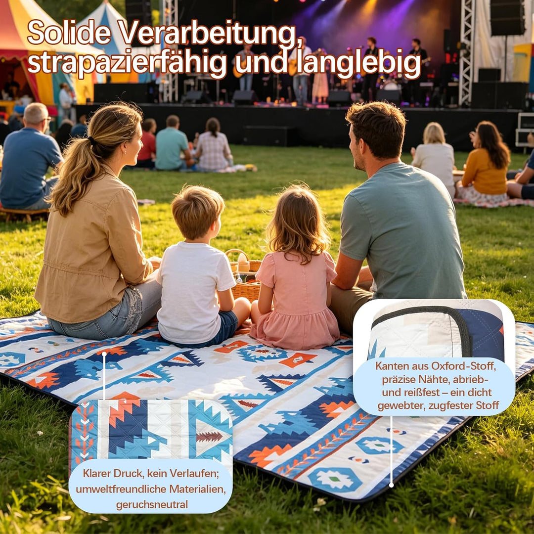 Picknickdecke 200x200 cm - Stranddecke XXL, wasserdicht & isoliert Campingdecke, atmungsaktiv und we