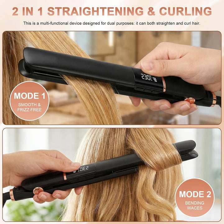 2 in 1 Glätteisen Locken und Glätten, Haarglätter mit LCD Display, 5 Temperaturstufen 150–230°C, Ext