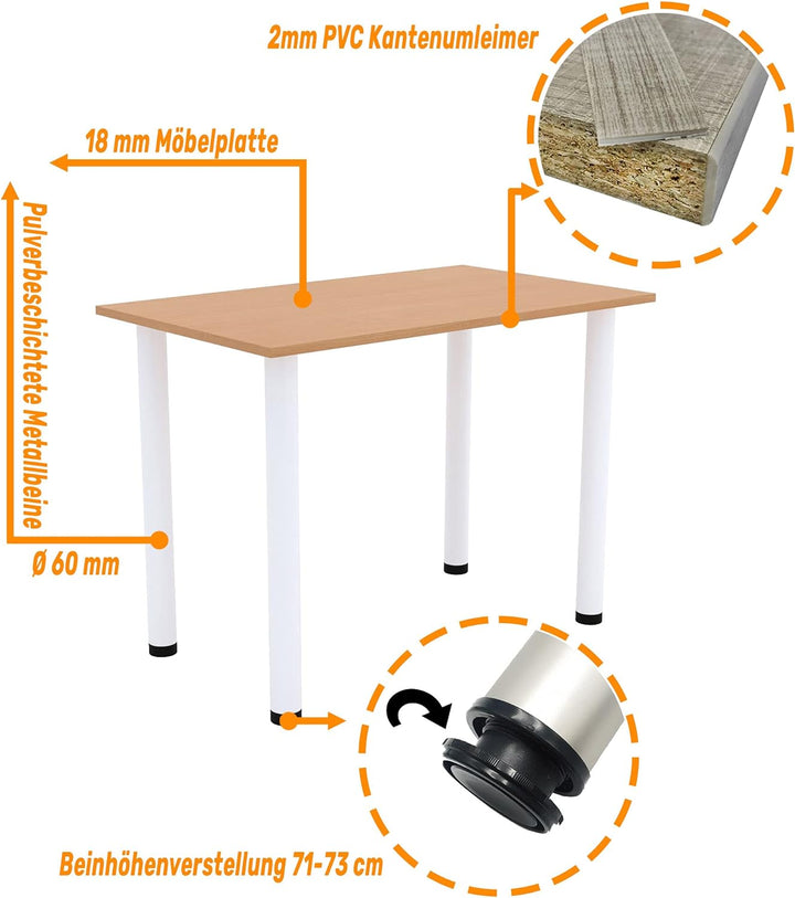 AKKE 60x40 | Esszimmertisch - Esstisch - Tisch mit weissen Beinen - Küchentisch - Bürotisch | BAYERI