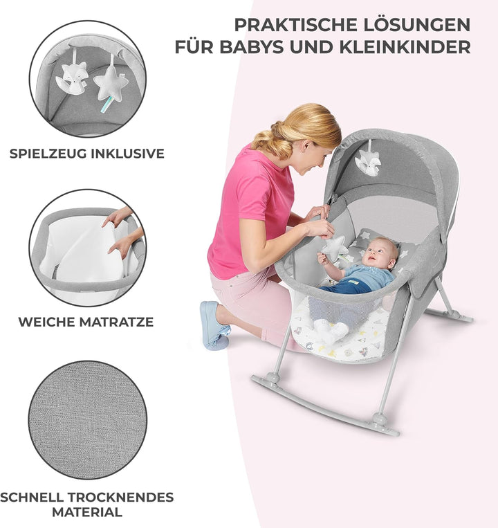 Kinderkraft Kinderbett 3 in 1 LOVI, Kinderreisebett, Stubenwagen, Babywiege, Baby Wippe, Zusammenkla