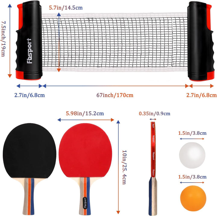 Tischtennisschläger Set Profi, Tischtennis Set mit 4 Schläger, Einziehbarem Netz, 8 Tischtennis Bäll